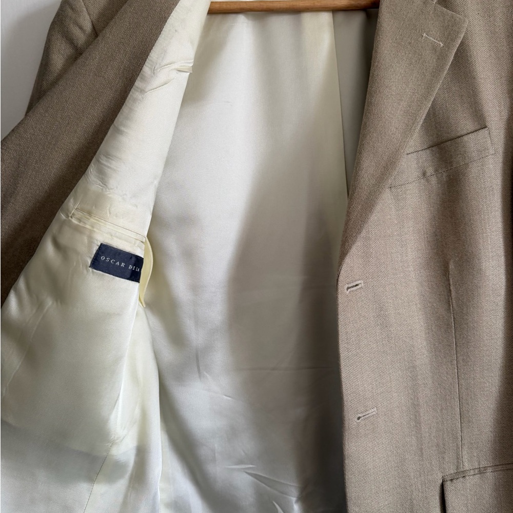Oscar De La Renta Vintage Tan Silk Wool Sport Coat size 40R - Picture 6 of 11